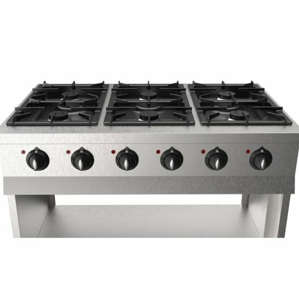 CombiSteel Gasherd 6 Brenner, 6x 6,5 kW, offener Unterbau, Breite 1100mm