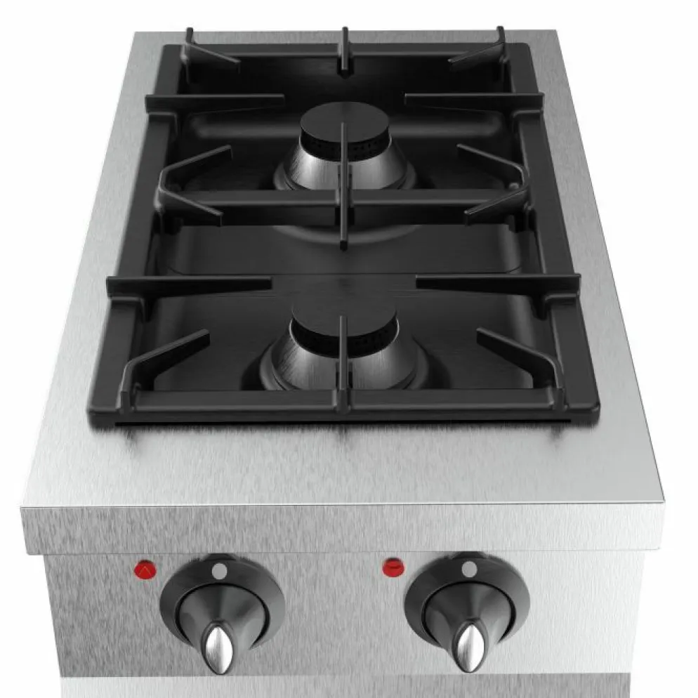 CombiSteel Gasherd 2 Brenner, 2x 6,5 kW, offener Unterbau, Breite 400mm
