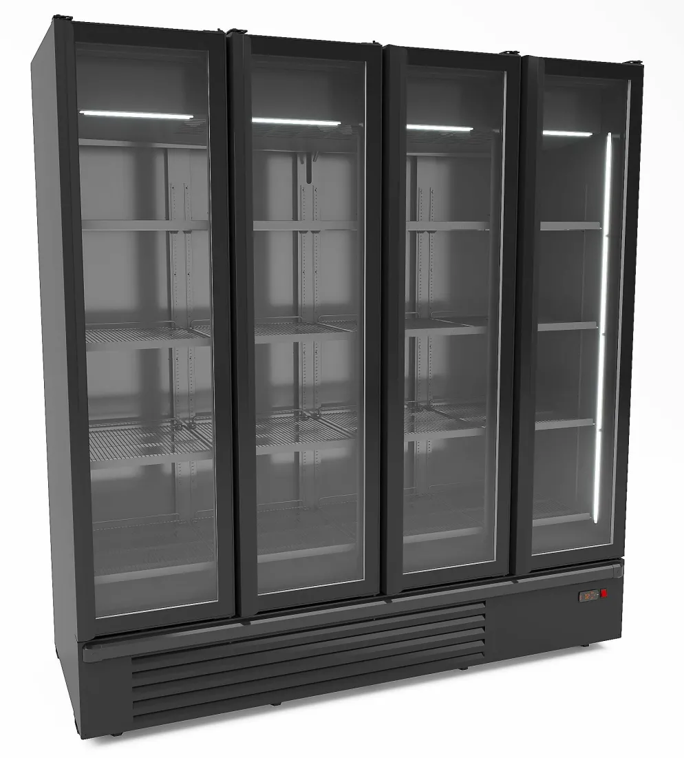 CombiSteel Kühlschrank 4 Glastüren, schwarz, 1850L