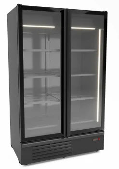CombiSteel Kühlschrank 2 Glastüren, schwarz, 1200L