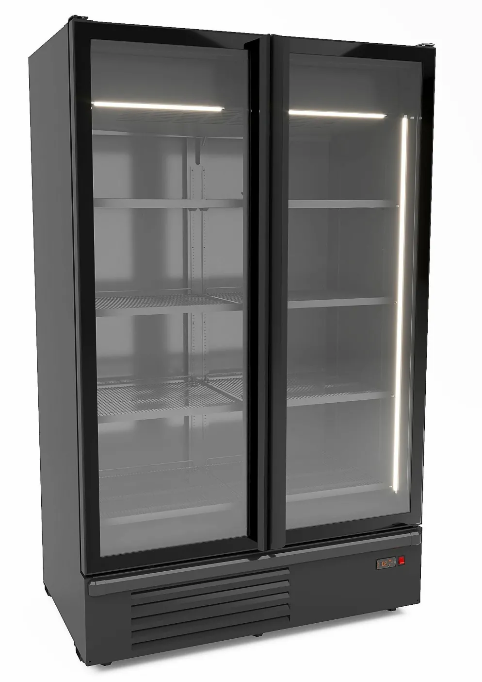 CombiSteel Kühlschrank 2 Glastüren, schwarz, 1200L