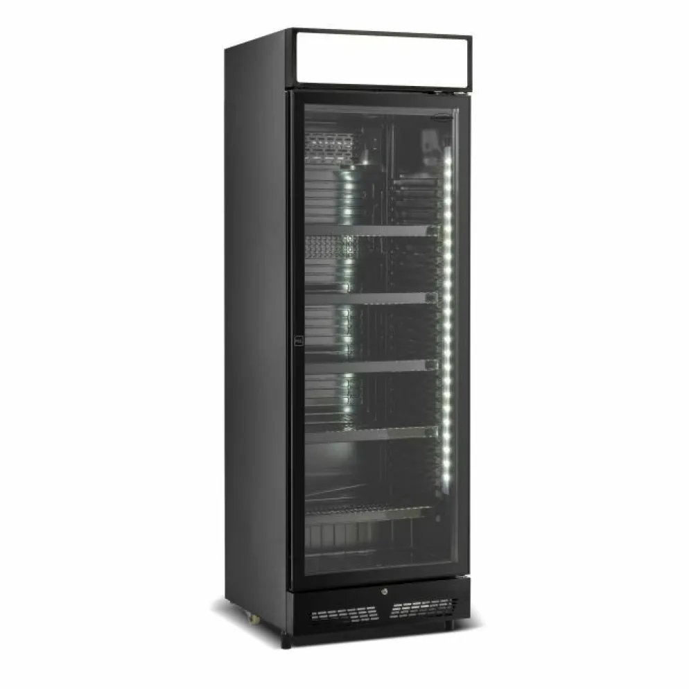 Combisteel Kühlschrank 1 Glastür Schwarz mit Leuchtkasten SVE450 BLC 650 mm