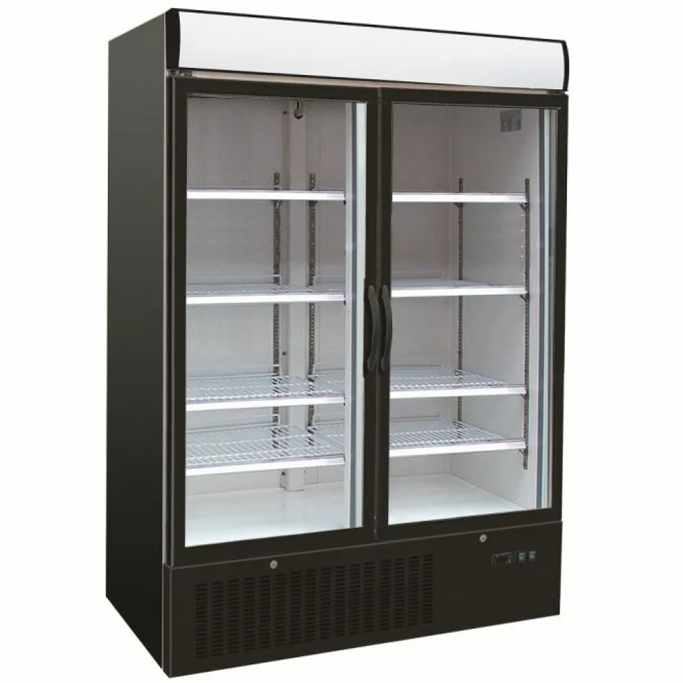 Combisteel Tiefkühlschrank 2 Glastüren Schwarz 1210 mm