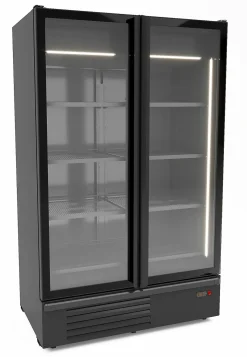 CombiSteel Tiefkühlschrank 2 Glastüren, schwarz, 1230L