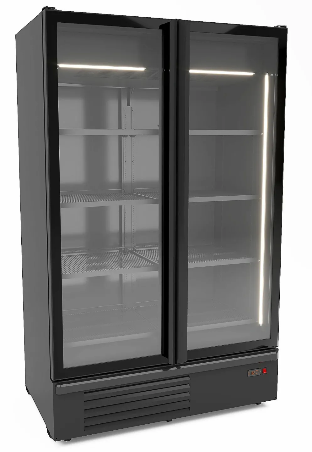 CombiSteel Tiefkühlschrank 2 Glastüren, schwarz, 1230L