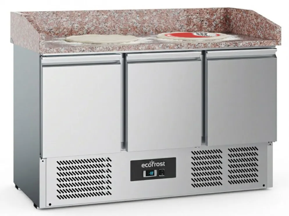 ecoFrost Pizzatisch 3 Türen, Granitarbeitsplatte. 1400x700x1020mm