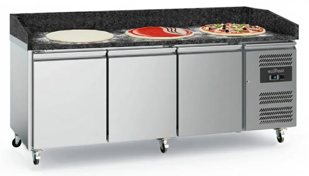 ecoFrost Pizzatisch 3 Türen Granit mit Rädersatz, 2020x800x1000mm