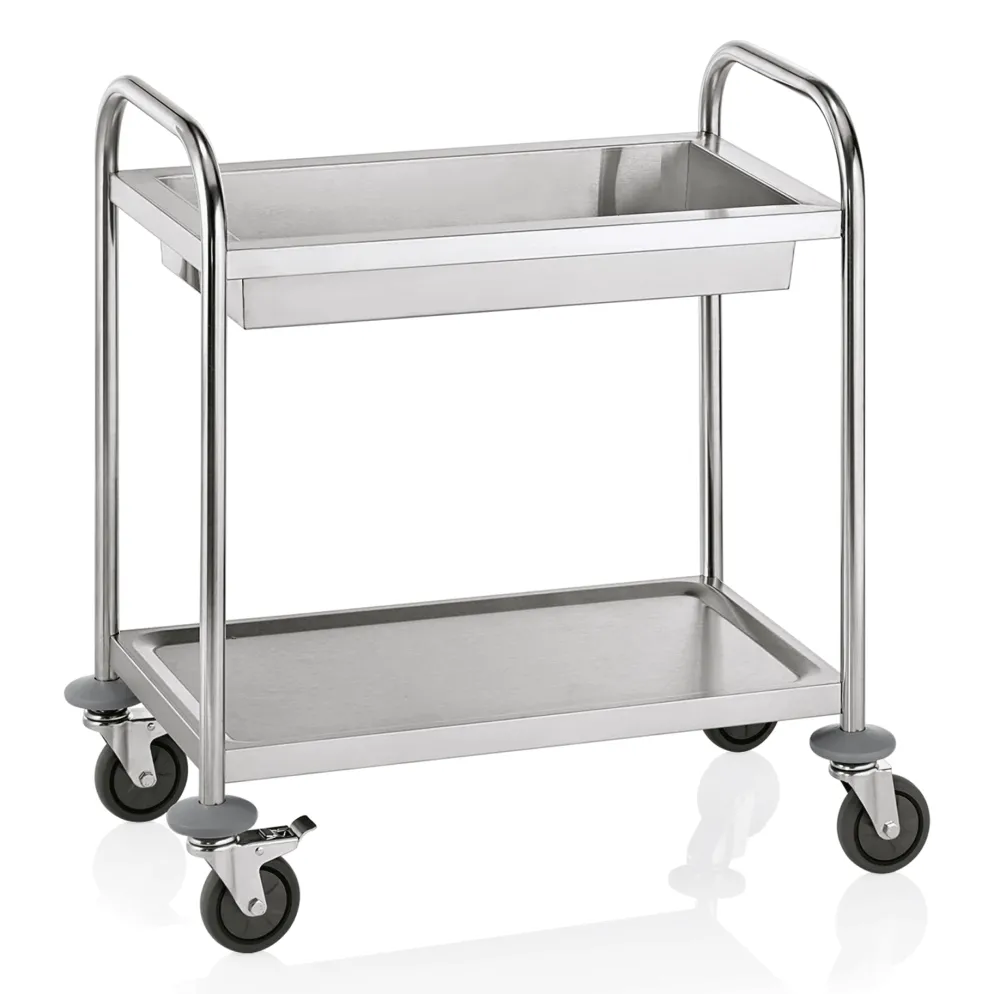 Edelstahl Abräumwagen/Servierwagen 2 Borde mit Reling