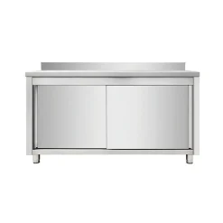 Edelstahl Arbeitsschrank Breite 1500x700 mm mit Aufkantung, Schiebetüren