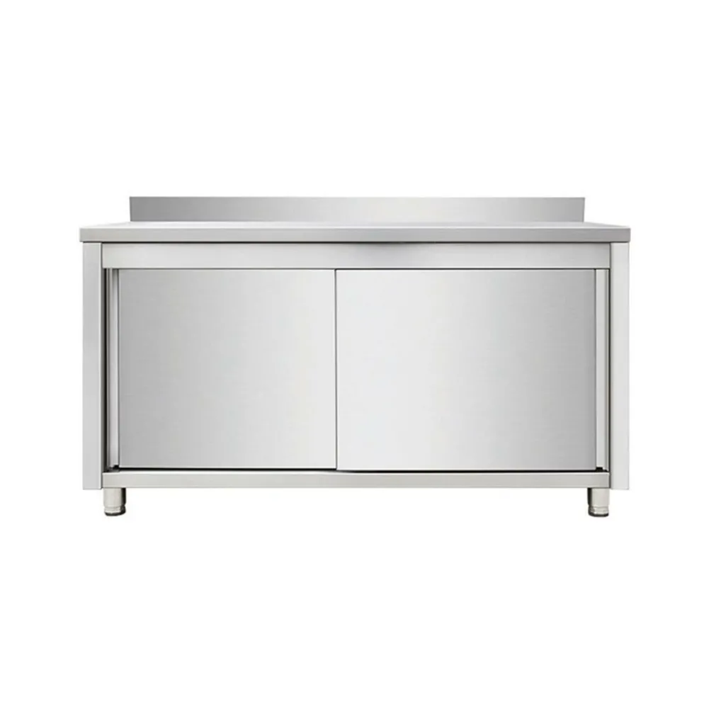 Edelstahl Arbeitsschrank Breite 1200x700 mm mit Aufkantung, Schiebetüren