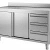 Edelstahl Arbeitsschrank 2000x700x880mm, Schiebetüren, 3 Schubladen, Aufkantung