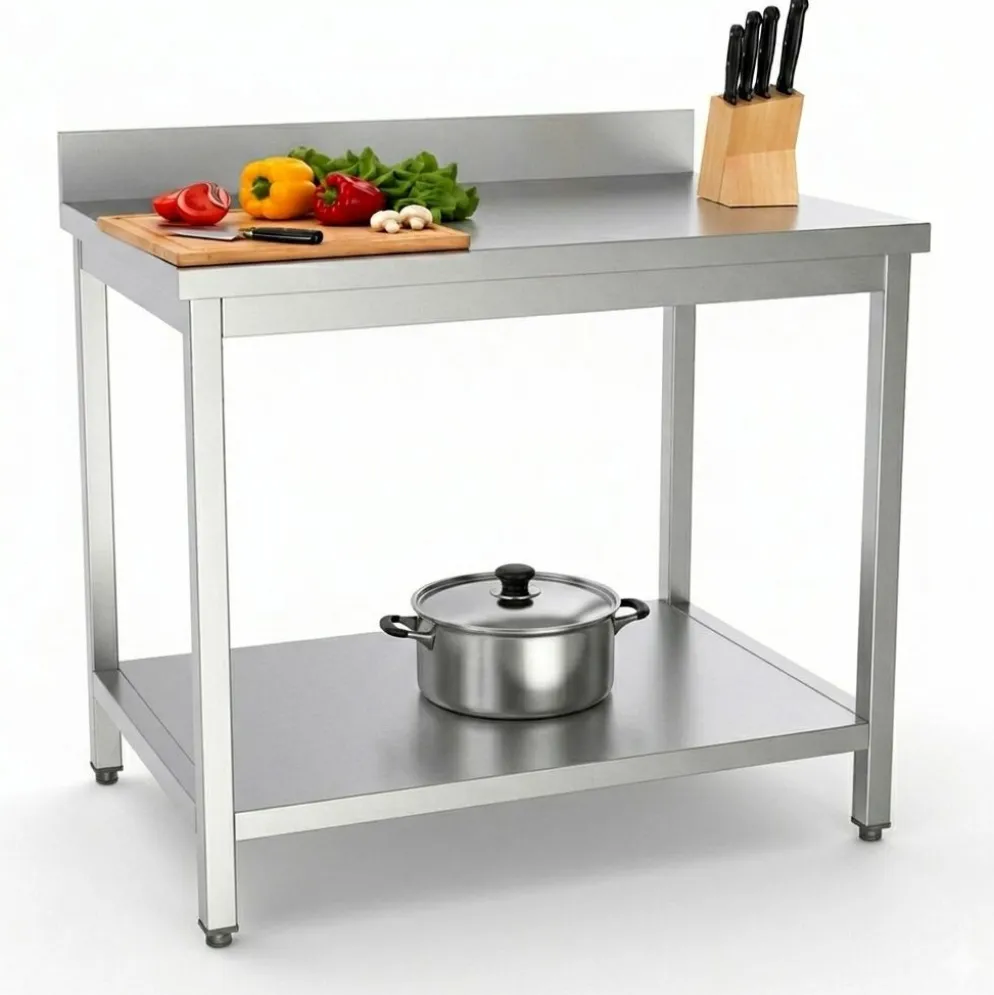 Edelstahl Arbeitstisch 1600x600x850mm mit Grundboden und Aufkantung