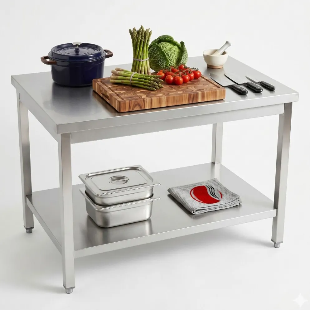 Edelstahl Arbeitstisch 2000x700x850mm mit Grundboden, Selbstmontage