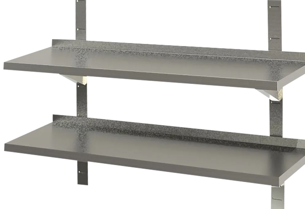 Edelstahl Wandbord 2 Böden mit Aufkantung 1200 x 400 mm