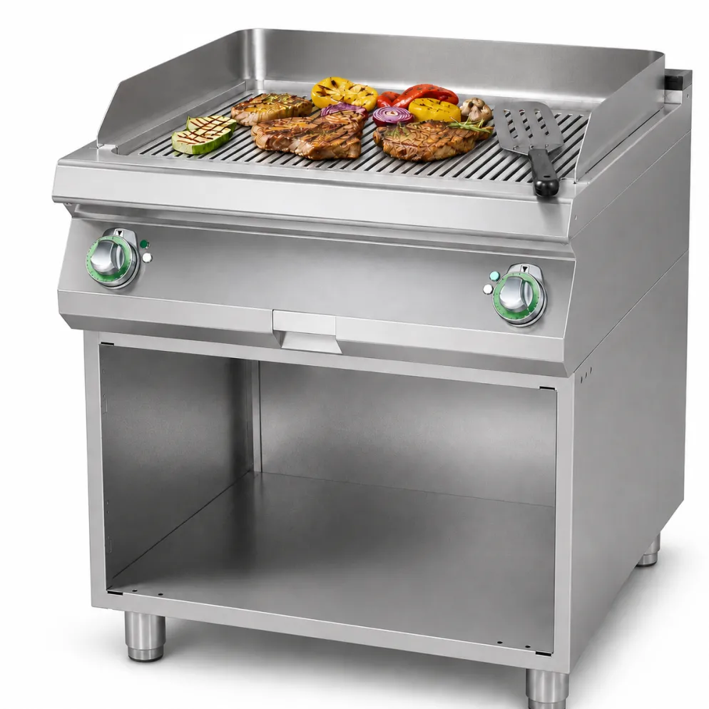 Elektro-Grillplatte FTR-780E mit Unterbau, gerillt, 9 kW, 400 V