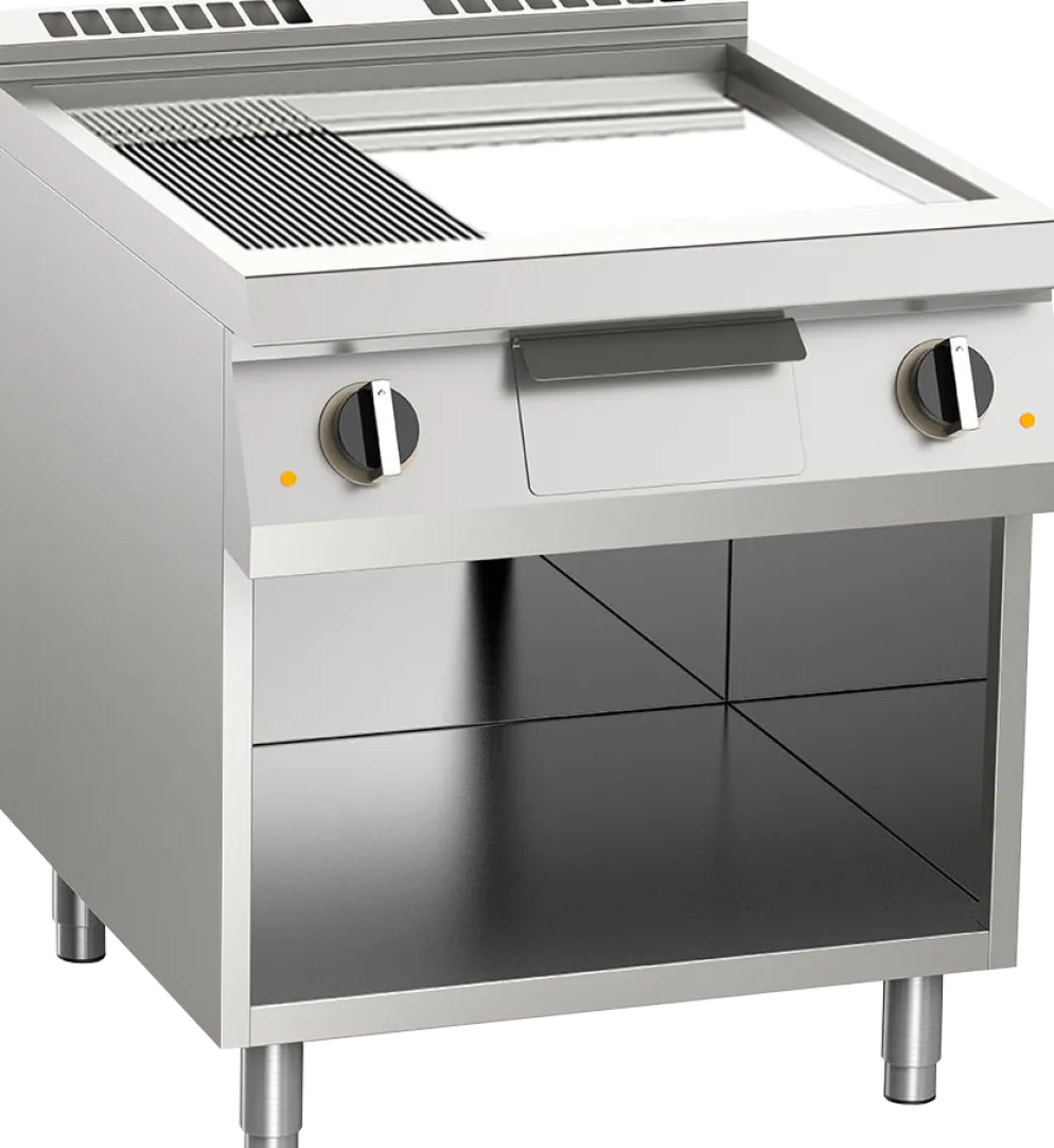 Elektro-Grillplatte geteilt verchromt – 2 Heizzonen 10,8 kW mit offenem Unterbau