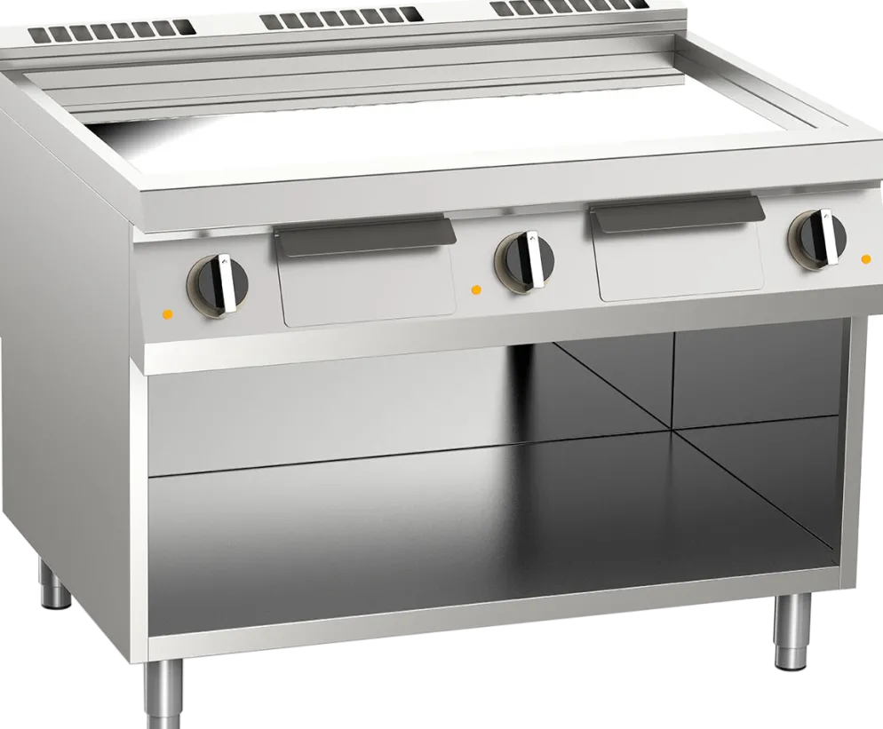 Elektro-Grillplatte glatt verchromt – 22,5 kW, 3 Heizzonen, mit offenem Unterbau