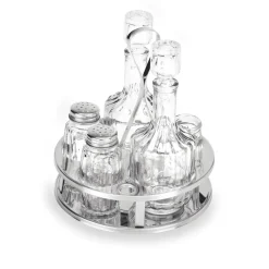 Essig und Öl, Zahnstocherglas, Salz und Pfeffer