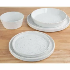 Flache runde Teller Olympia Cavolo weiß gesprenkelt Ø-22cm (6 Stück)