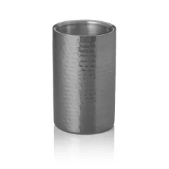 Flaschenkühler, Ø 12 cm, Höhe 19 cm, gehämmert, gun metal, doppelwandig, Chromnickelstahl, PVD Beschichtung