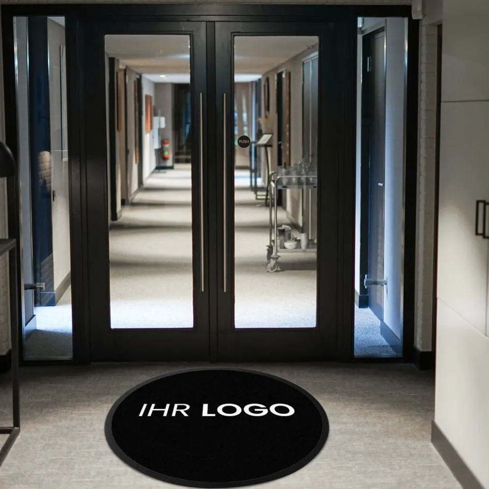 Fussmatte dark mit Logo, rund Ø 100cm