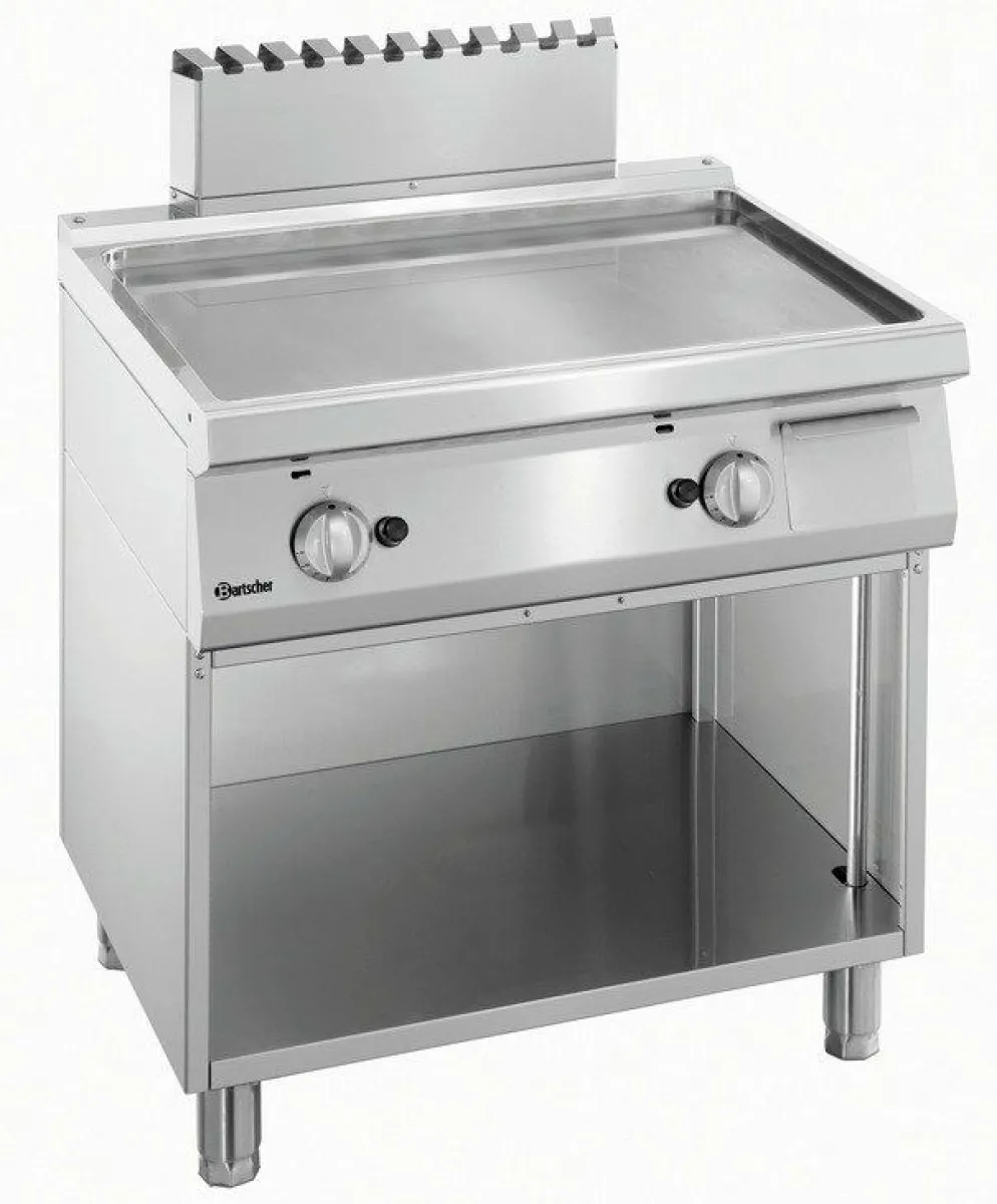 Gas-Griddleplatte 14 kW mit Edelstahlplatte glatt, offener Unterbau, 800x700mm