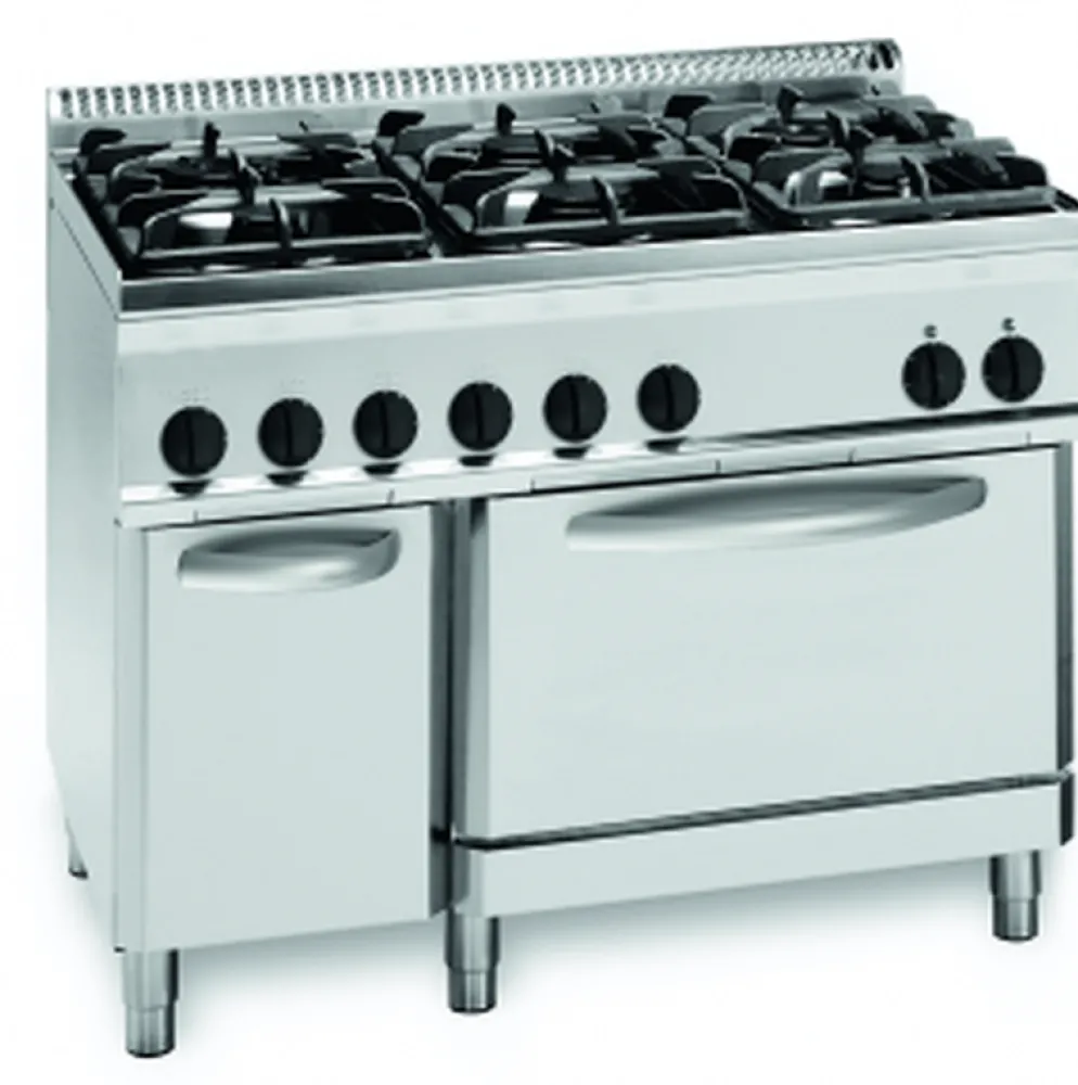 Gas-Herd 30 kW mit 6 Brennern und Elektro-Backofen GN 1/1