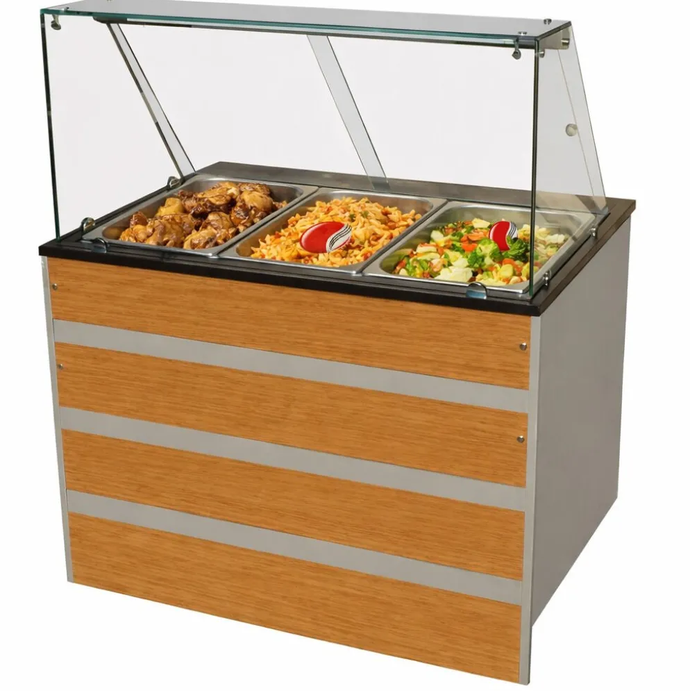 Gastronomie Bain-Marie warme Theke, Holzfront für 3x GN 1/1, 1070x800x1350 mm