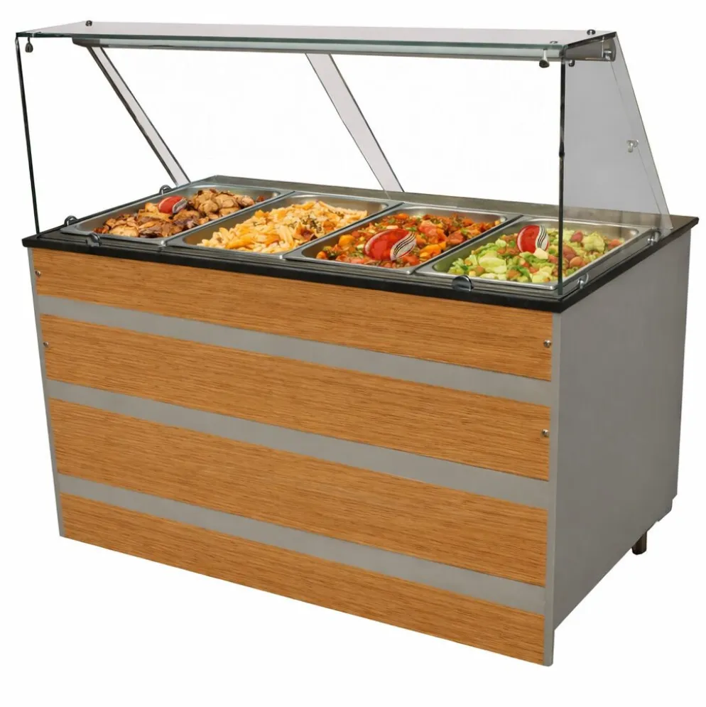 Gastronomie Bain-Marie warme Theke, Holzfront für 4x GN 1/1, 1400x800x1350 mm