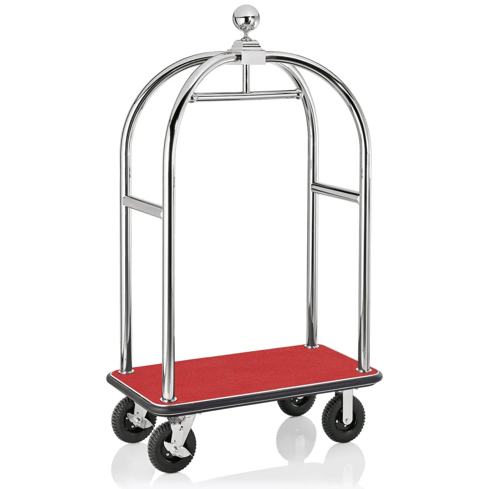 Gepäckwagen DRIFT, 112 x 60 x 190 cm, silberfarben, roter Teppich