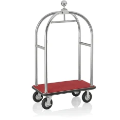 Gepäckwagen DRIFT, 112 x 60 x 190 cm, silberfarben gebürstet, roter Teppich