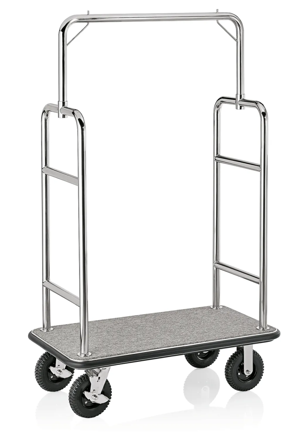 Gepäckwagen TRANSIT, 112 x 60 x 185 cm, silberfarben, grauer Teppich