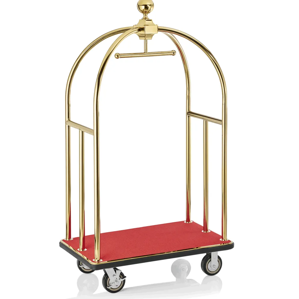 Gepäckwagen UNITY, 112 x 60 x 185 cm, goldfarben, roter Teppich