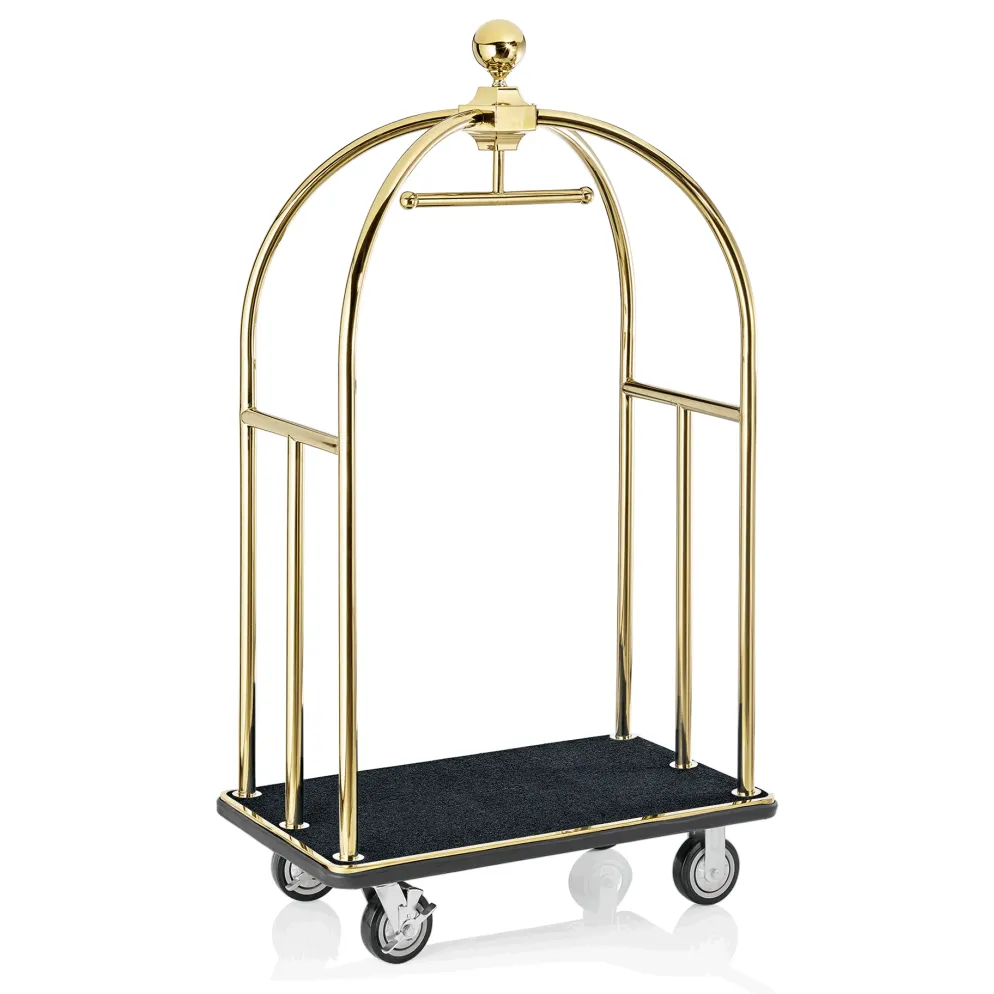 Gepäckwagen UNITY, 112 x 60 x 185 cm, goldfarben, schwarzer Teppich