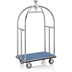 Gepäckwagen UNITY, 112 x 60 x 185 cm, silberfarben, blauer Teppich, Edelstahl