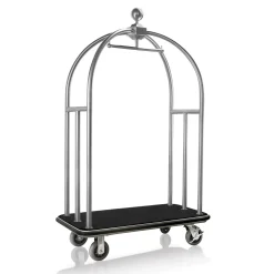 Gepäckwagen UNITY, 112 x 60 x 185 cm, silberfarben gebürstet, schwarzer Teppich
