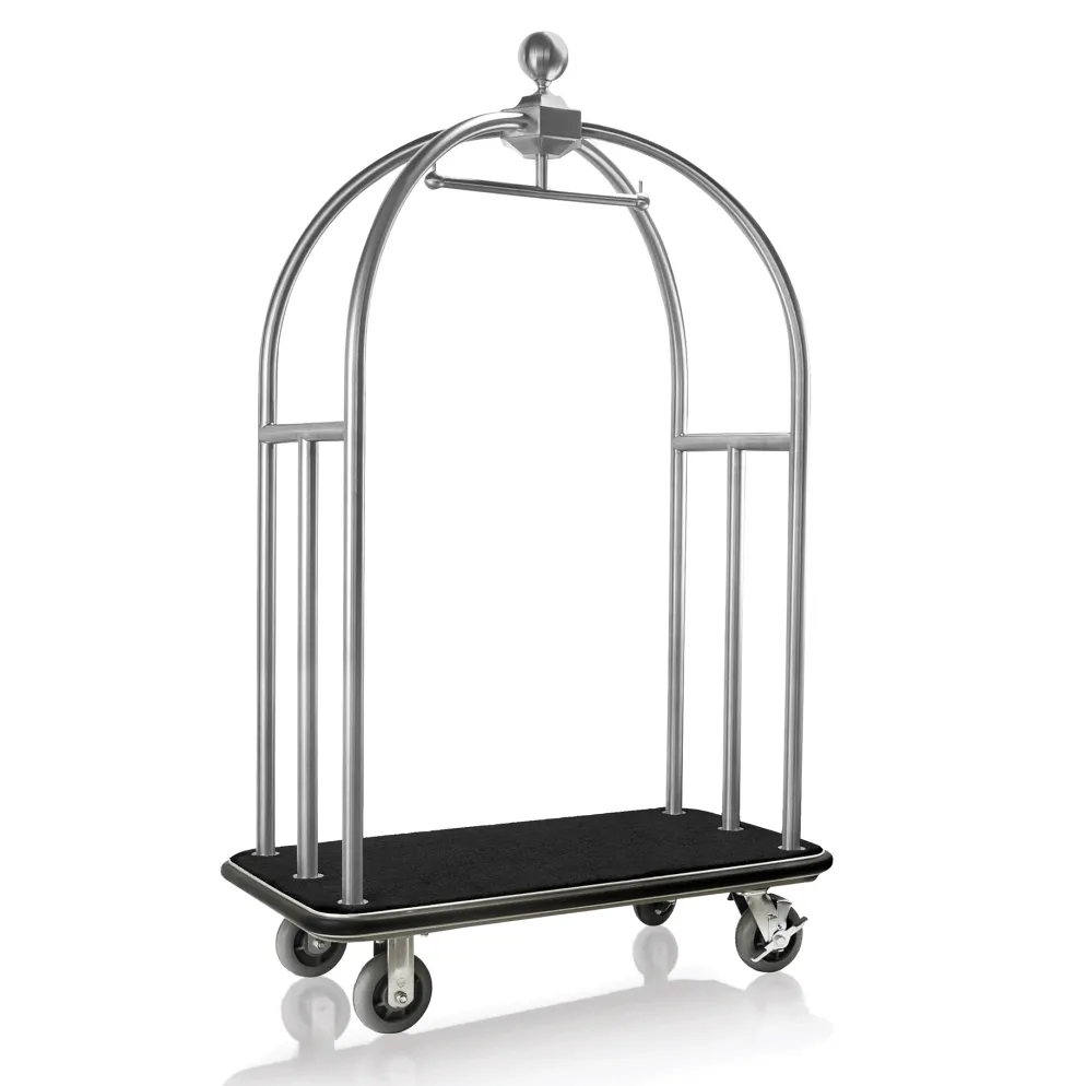 Gepäckwagen UNITY, 112 x 60 x 185 cm, silberfarben gebürstet, schwarzer Teppich