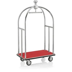 Gepäckwagen UNITY, 112 x 60 x 185 cm, silberfarben, roter Teppich, Edelstahl