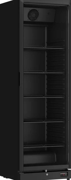 Glastürkühlschrank KBS 384 Umluft schwarz mit LED-Beleuchtung und Schloss