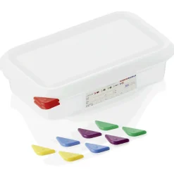 GN Behälter Set GN 86 1/4-065 mm, mit Deckel, mit rotem Clip, Set á 6 Stück, Polypropylen