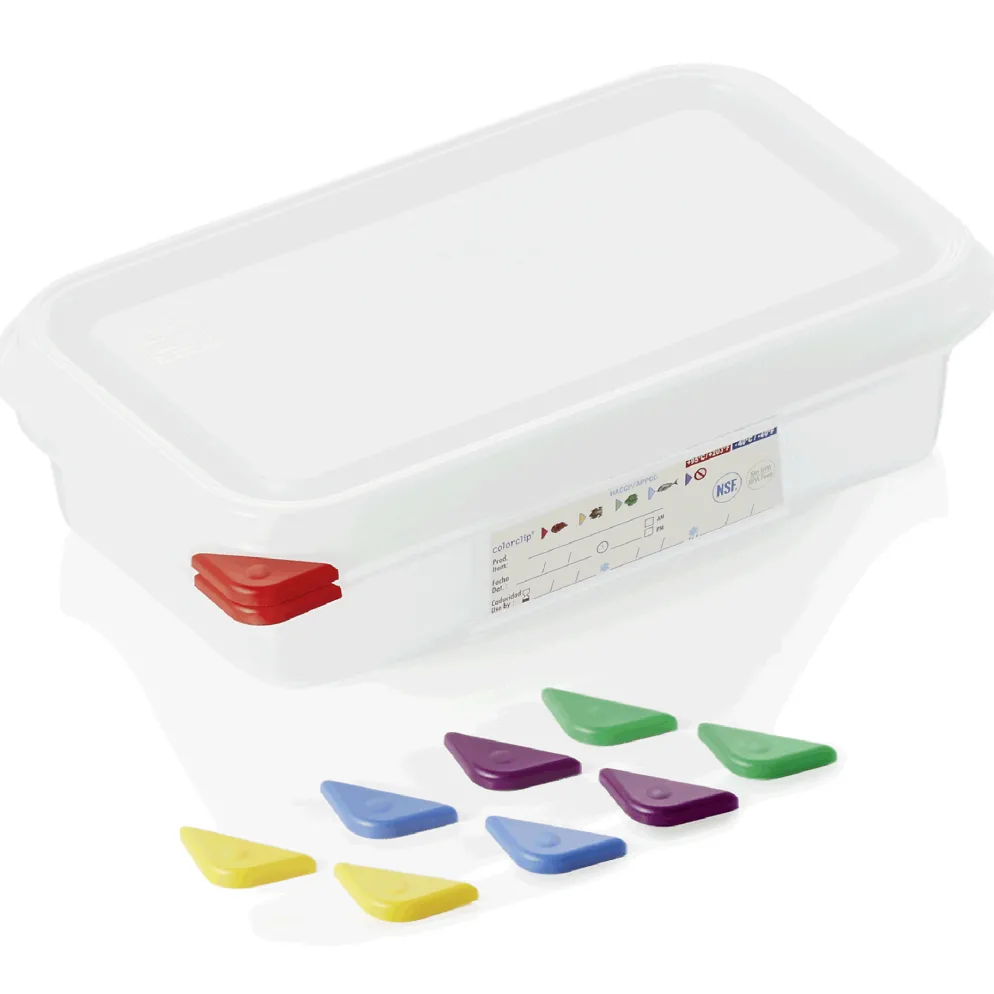 GN Behälter Set GN 86 1/4-065 mm, mit Deckel, mit rotem Clip, Set á 6 Stück, Polypropylen