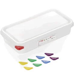 GN Behälter Set GN 86 1/3-065 mm, mit Deckel, mit rotem Clip, Set á 6 Stück, Polypropylen