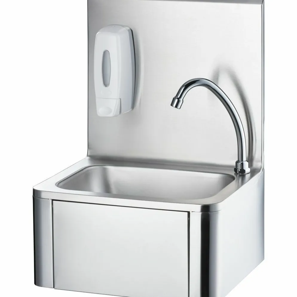 Handwaschbecken mit Kniebedienung, inkl. Armatur und Seifenspender, Wandmontage