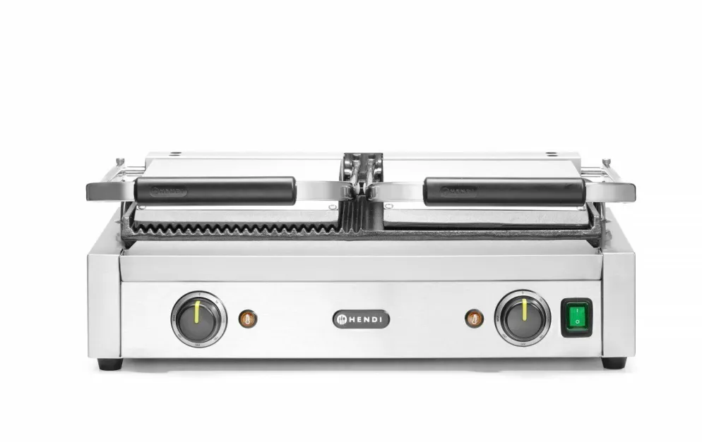 HENDI Doppel-Kontaktgrill links gerillt rechts Glatt, Breite 570mm