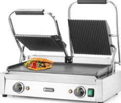 HENDI Doppel-Kontaktgrill oben gerillt/unten glatt, Breite 570mm