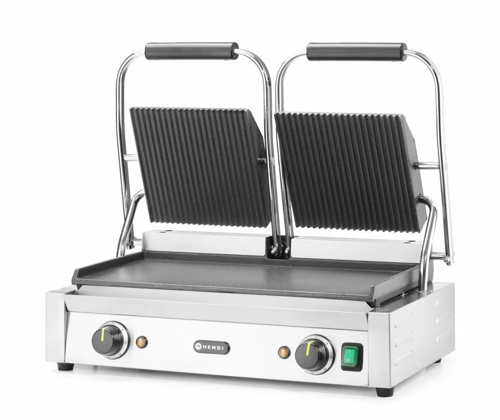HENDI Doppel-Kontaktgrill oben gerillt/unten glatt, Breite 570mm