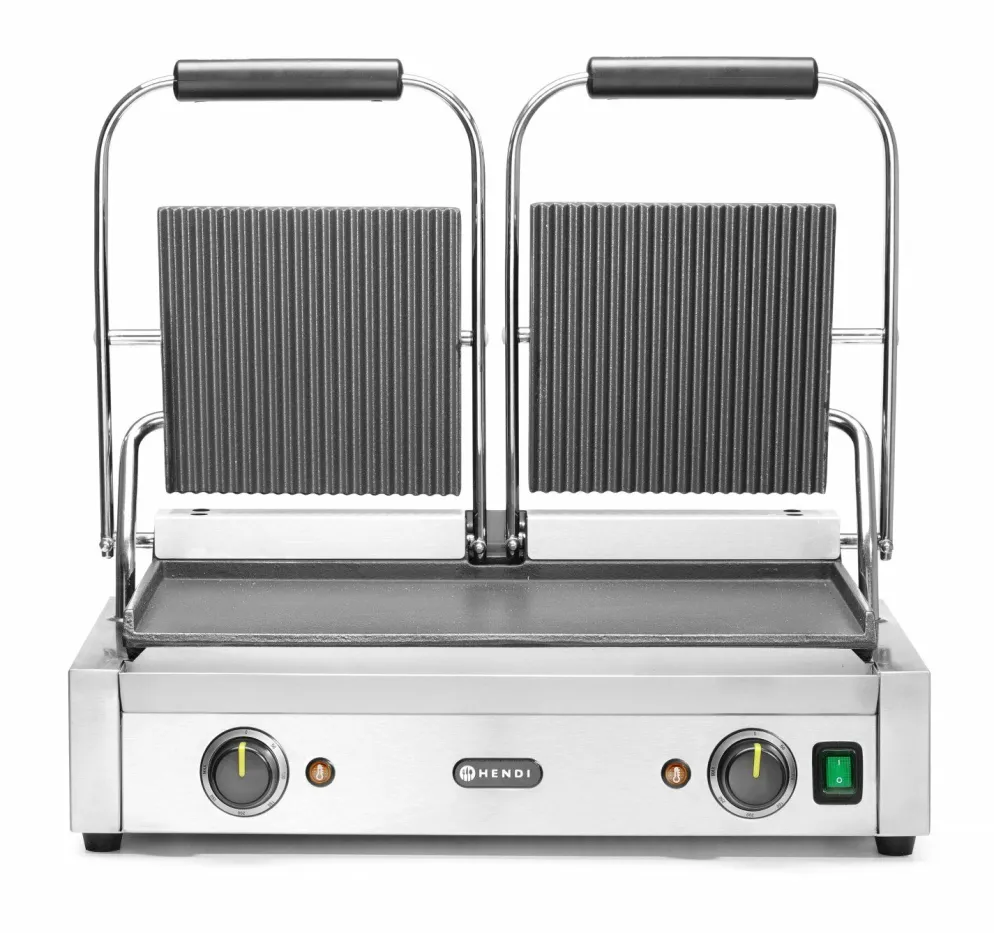 HENDI Doppel-Kontaktgrill oben gerillt/unten glatt, Breite 570mm