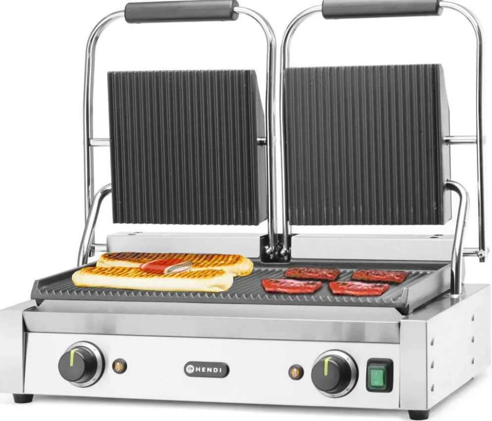 HENDI Dopp-Kontaktgrill oben/unten gerillt, Breite 570mm