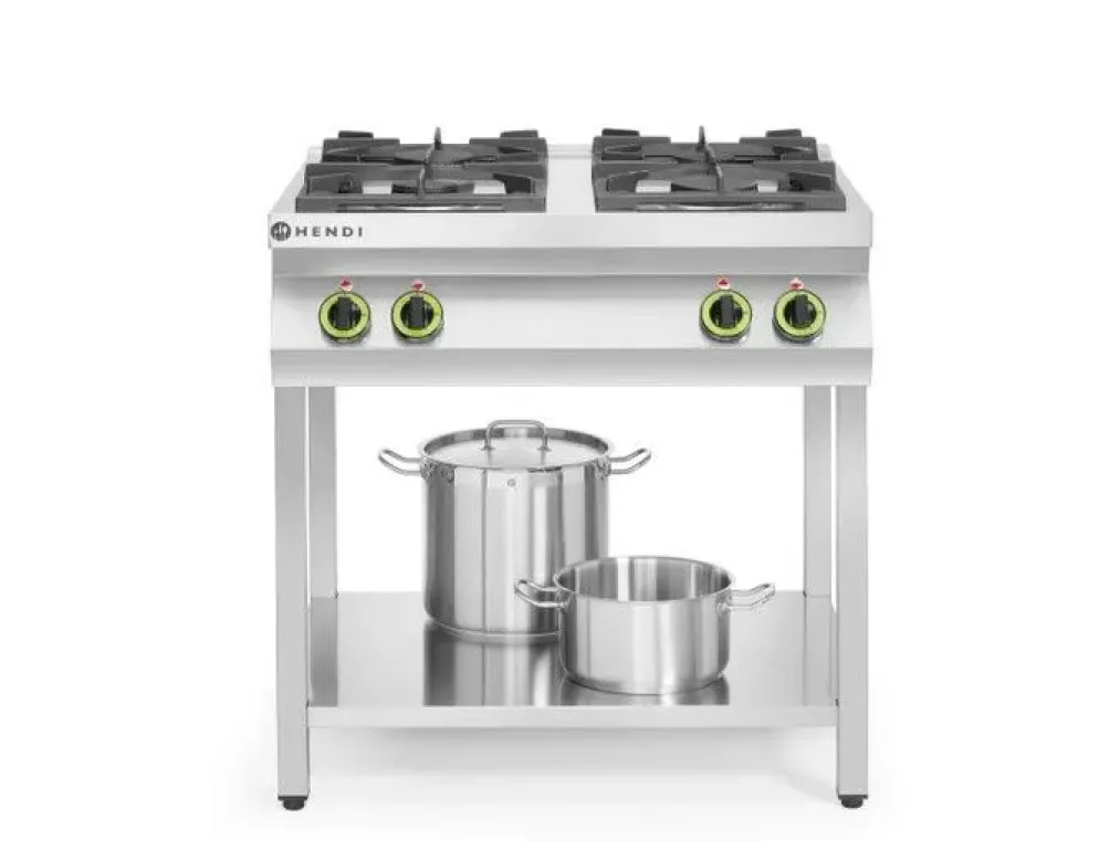 HENDI Gasherd Kitchen Line 4-flammig 19 kW Edelstahl, offener Unterbau