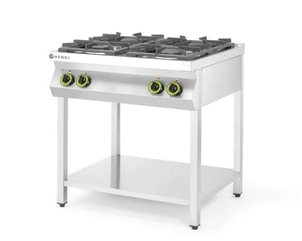 HENDI Gasherd Kitchen Line 4-flammig 19 kW Edelstahl, offener Unterbau